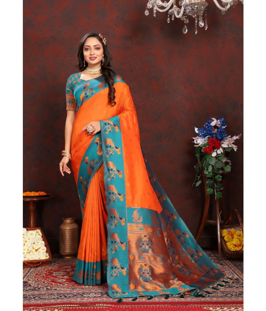     			OFLINE SELCTION Silk Blend Woven Saree With Blouse Piece - Orange ( Pack of 1 )