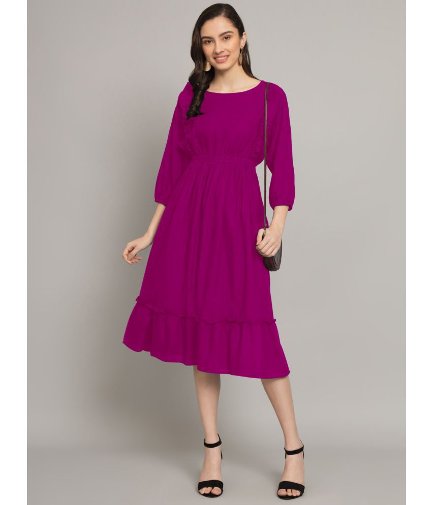     			RAIYANI FASHION Polyester Solid Midi Women's Fit & Flare Dress - Purple ( Pack of 1 )