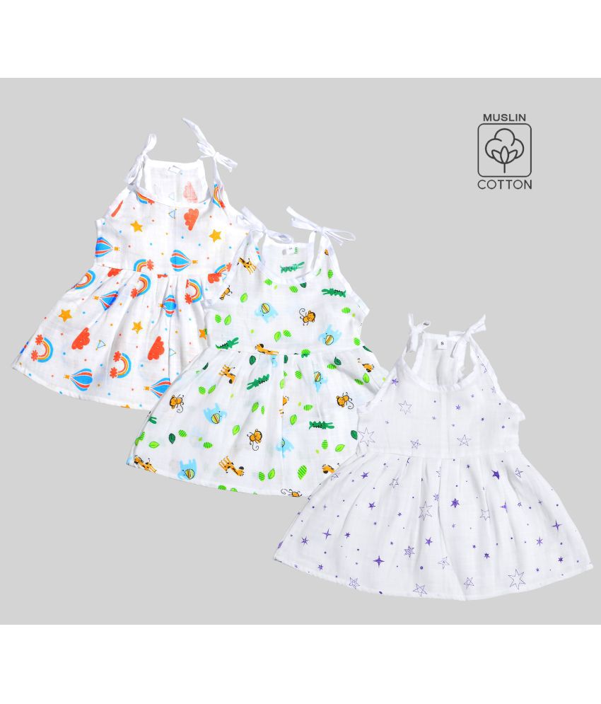     			Sathiyas White Cotton Baby Girl Frock ( Pack of 3 )