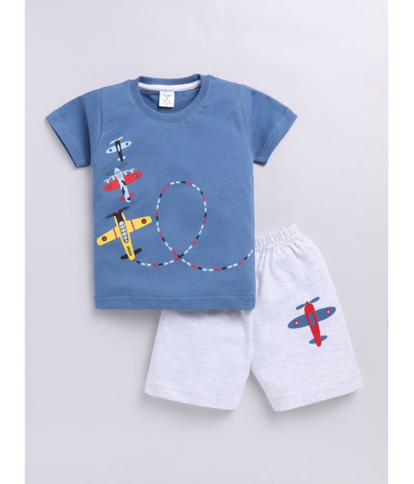     			Todd N Teen Blue Cotton Baby Boy T-Shirt & Shorts ( Pack of 1 )