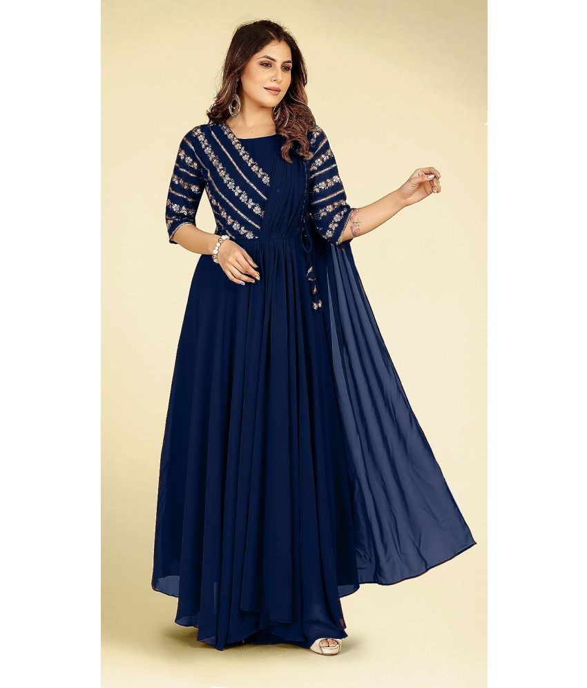     			Trijal Fab Blue Flared Georgette Women's Stitched Ethnic Gown ( Pack of 1 )