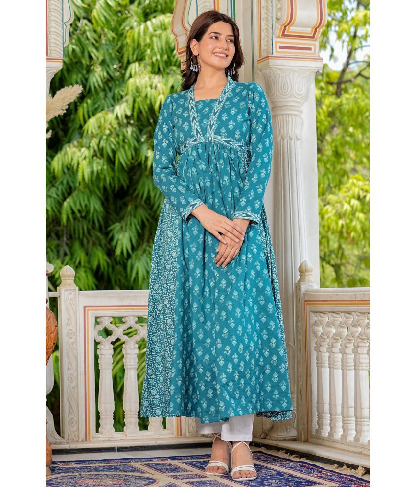     			Vbuyz Cotton Printed Anarkali Women's Kurti - Blue ( Pack of 1 )