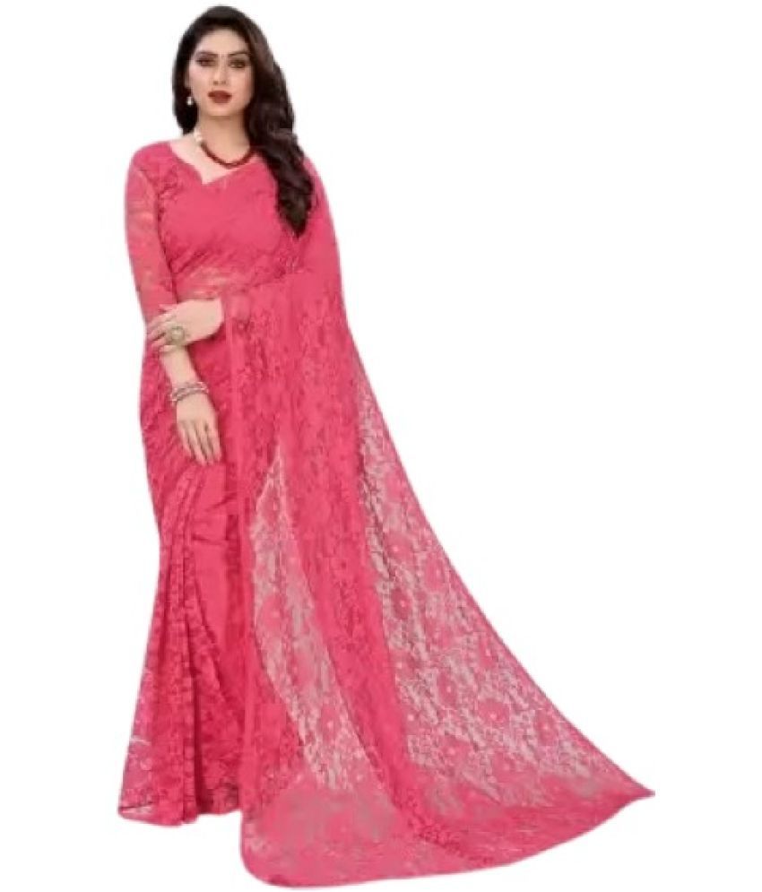     			Vkaran Net Cut Outs Saree With Blouse Piece - PINK ( Pack of 1 )