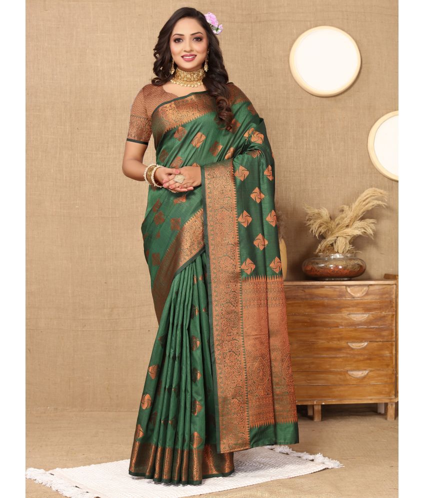     			ofline selection Silk Blend Woven Saree With Blouse Piece - Green ( Pack of 1 )