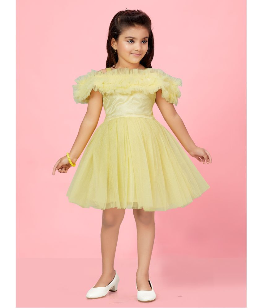     			Aarika Lemon Net Girls Frock ( Pack of 1 )