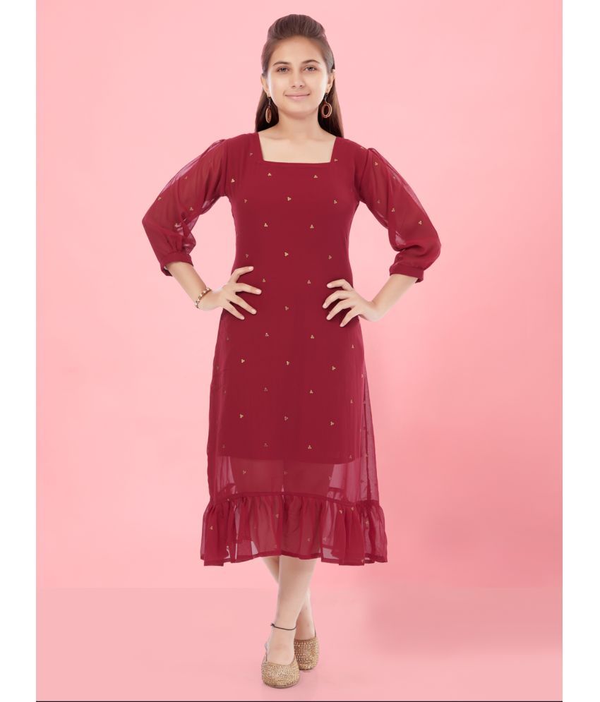     			Aarika Maroon Georgette Girls A-line Dress ( Pack of 1 )