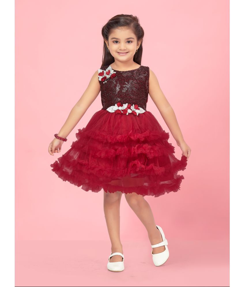     			Aarika Net Frock For Girls ( Pack of 1 , Maroon )