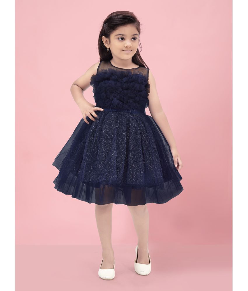    			Aarika Navy Blue Nylon Girls Fit And Flare Dress ( Pack of 1 )