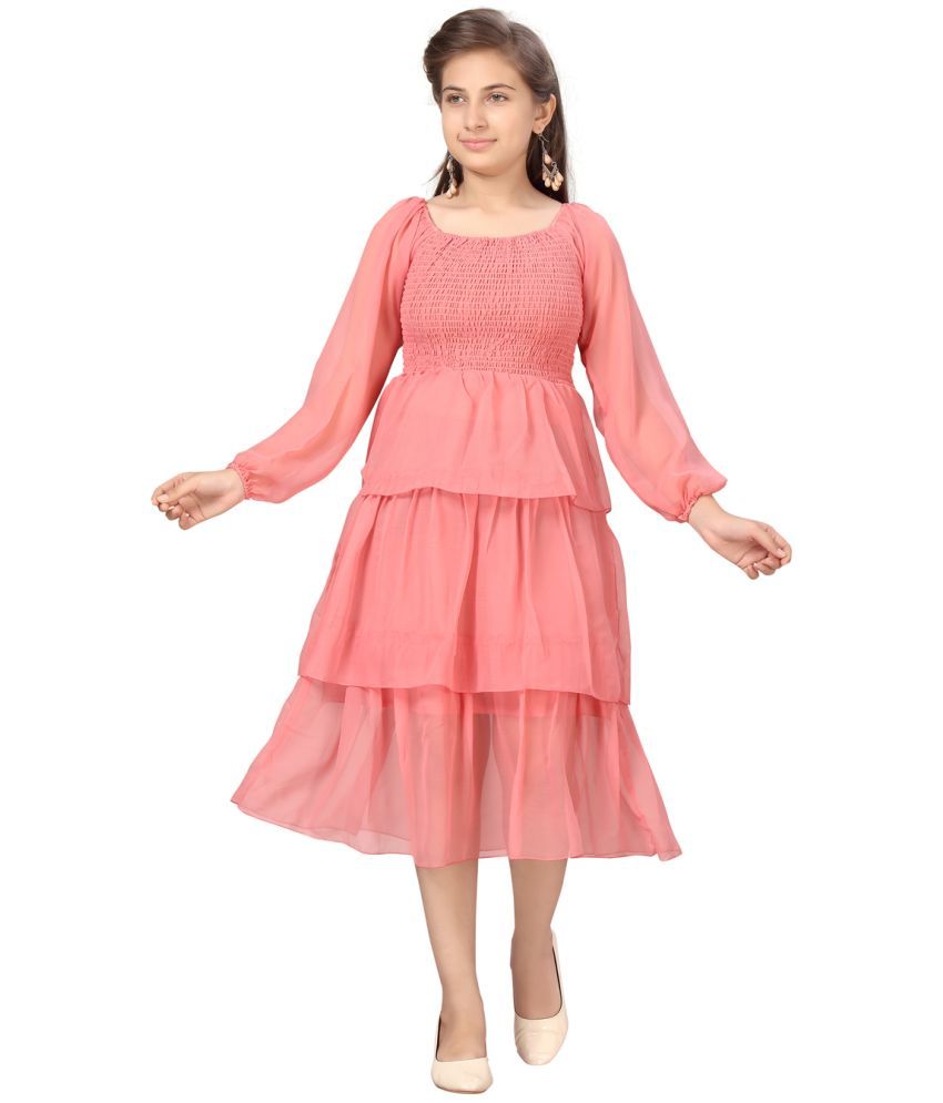     			Aarika Peach Georgette Girls Fit And Flare Dress ( Pack of 1 )