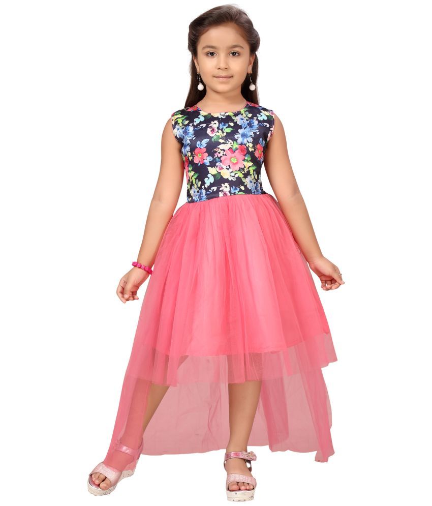     			Aarika Pink Nylon Girls Asymmetric Dress ( Pack of 1 )