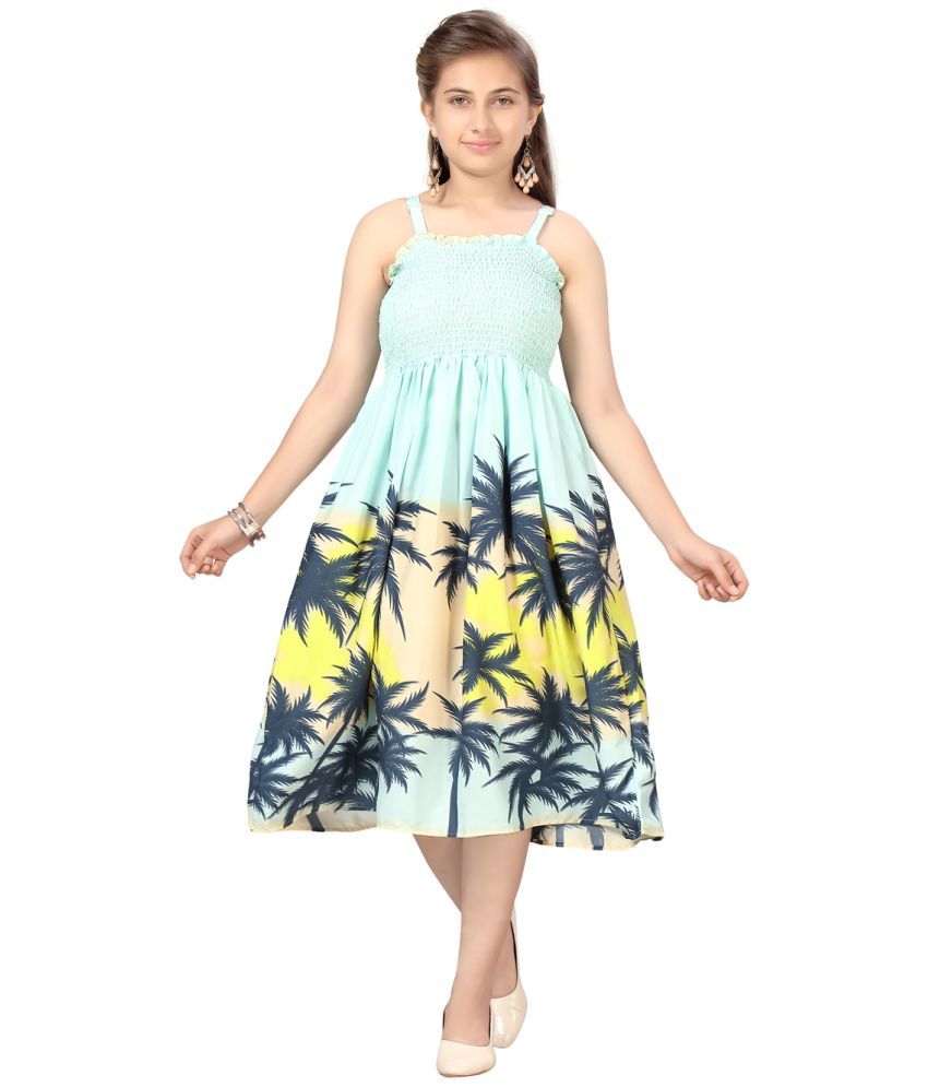     			Aarika Sea Green Rayon Girls Fit And Flare Dress ( Pack of 1 )