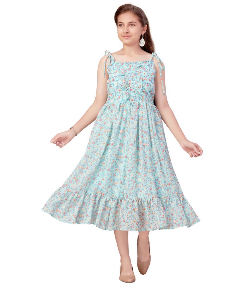     			Aarika Turquoise Georgette Girls Fit And Flare Dress ( Pack of 1 )