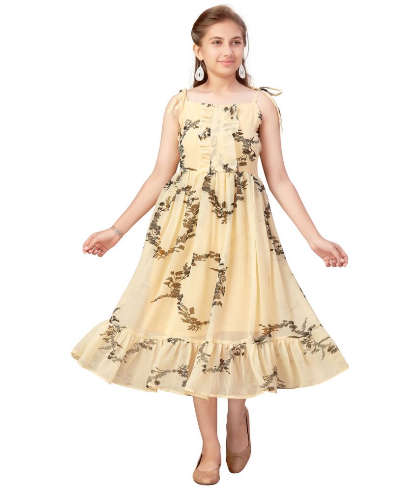     			Aarika Yellow Georgette Girls Fit And Flare Dress ( Pack of 1 )