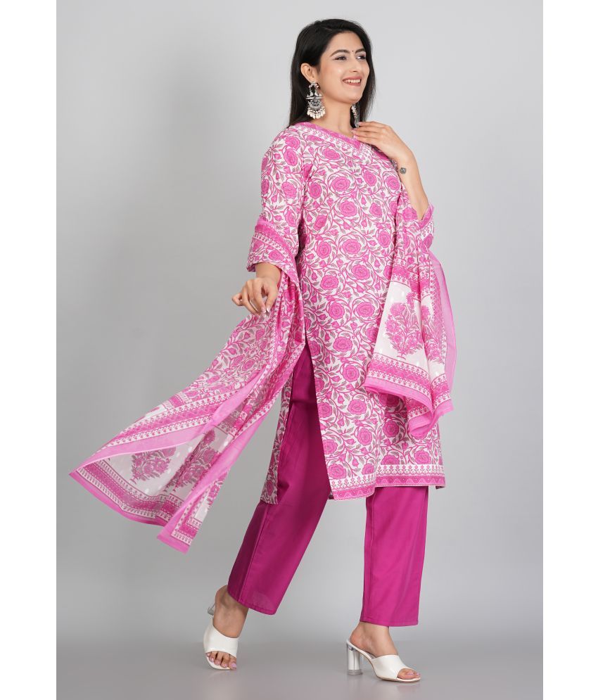     			Angvarnika Cotton Printed Straight Women's Kurti with Dupatta - Pink ( Pack of 1 )