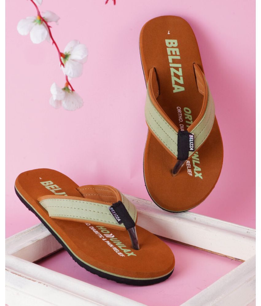     			BELIZZA Tan Men's Thong Flip Flop