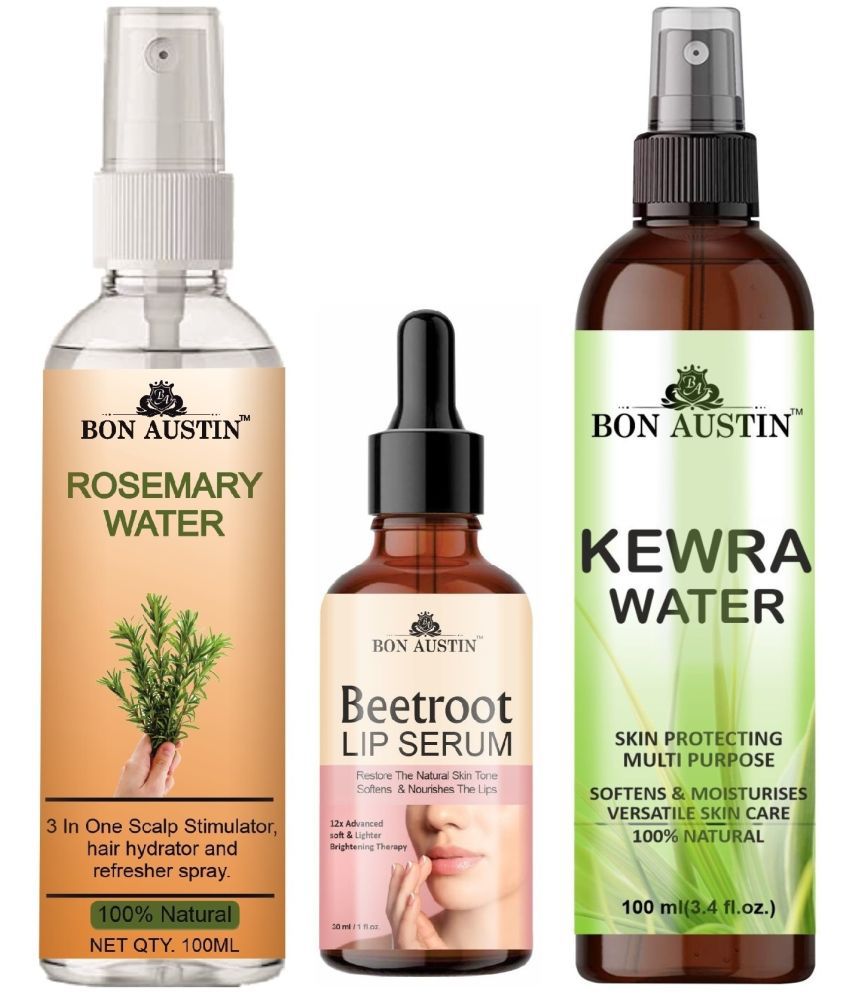     			Bon Austin Natural Rosemary Water | Hair Spray For Regrowth (100ml), Beetroot Lip Serum 30ML & Natural Kewra Water 100ml - Set of 3 Items