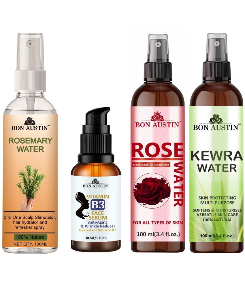     			Bon Austin Rosemary Water Hair Spray For Regrowth (100ml), Vitamin B3 Face Serum 30ML, Kewra Water 100ml & Natural Rose Water 100ml - Set of 4 Items