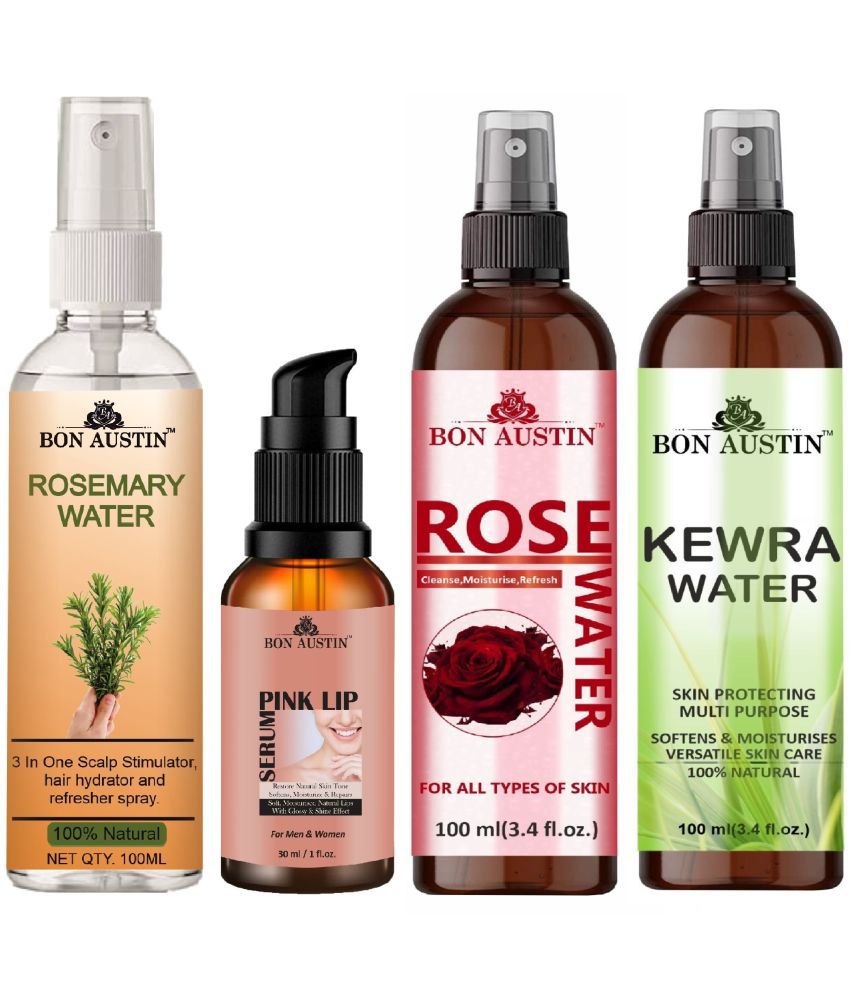     			Bon Austin Rosemary Water Hair Spray For Regrowth (100ml), Pink Lip Serum 30ML, Kewra Water 100ml & Natural Rose Water 100ml - Set of 4 Items