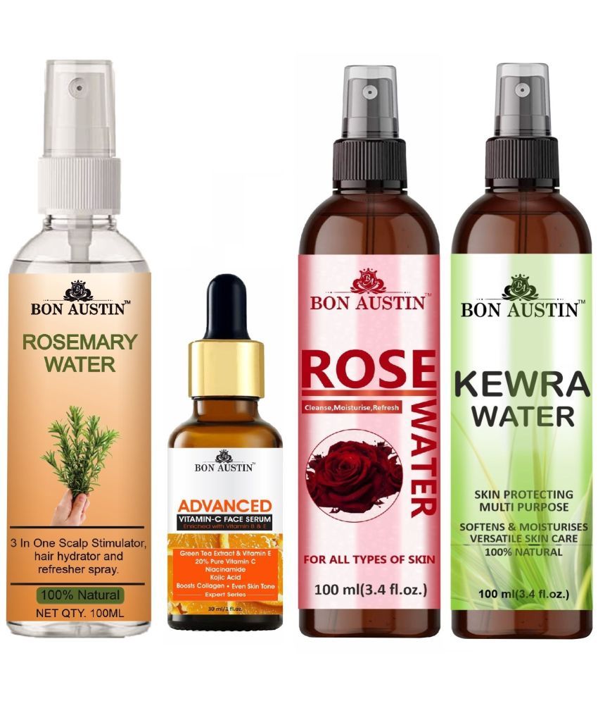     			Bon Austin Rosemary Water Hair Spray For Regrowth (100ml), Advance Vitamin C Face Serum 30ML, Kewra Water 100ml & Natural Rose Water 100ml - Set of 4 Items