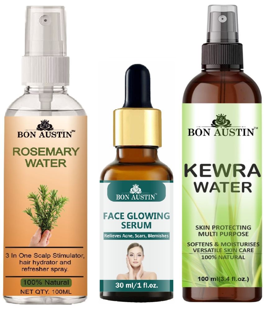     			Bon Austin Rosemary Water Hair Spray For Regrowth (100ml), Face Glowing Serum 30ML, Kewra Water 100ml & Natural Rose Water 100ml - Set of 4 Items