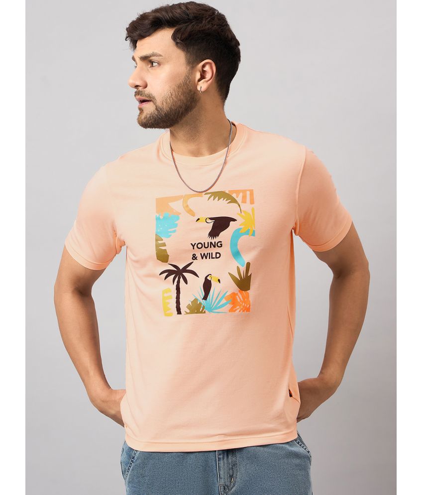     			Club York Cotton Blend Regular Fit Printed Half Sleeves Men's T-Shirt - Peach ( Pack of 1 )