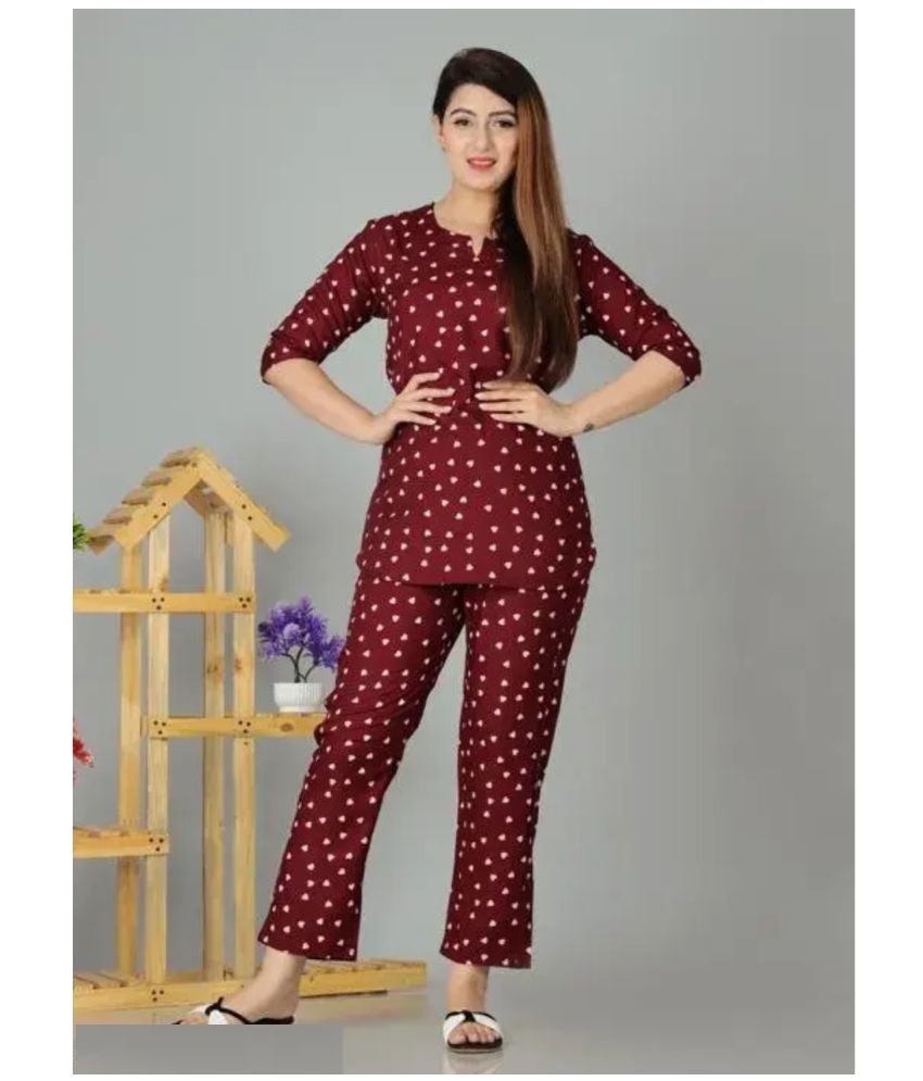     			Gobya Maroon Rayon Women's Nightwear Nightsuit Sets ( Pack of 1 )