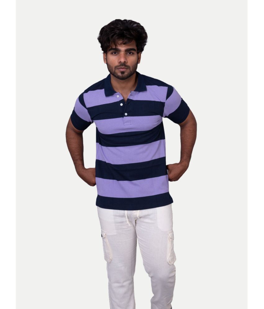     			Radprix Cotton Blend Regular Fit Striped Half Sleeves Men's T-Shirt - Purple ( Pack of 1 )