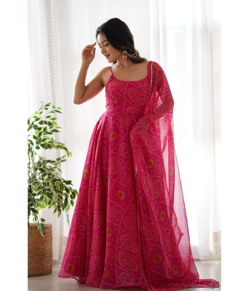     			Trijal Fab Pink Anarkali Georgette Women's Stitched Ethnic Gown ( Pack of 1 )