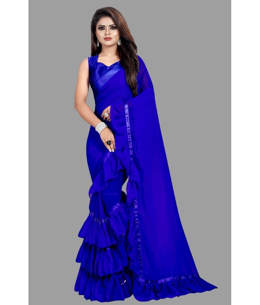     			A TO Z CART Georgette Solid Saree With Blouse Piece - Blue ( Pack of 1 )