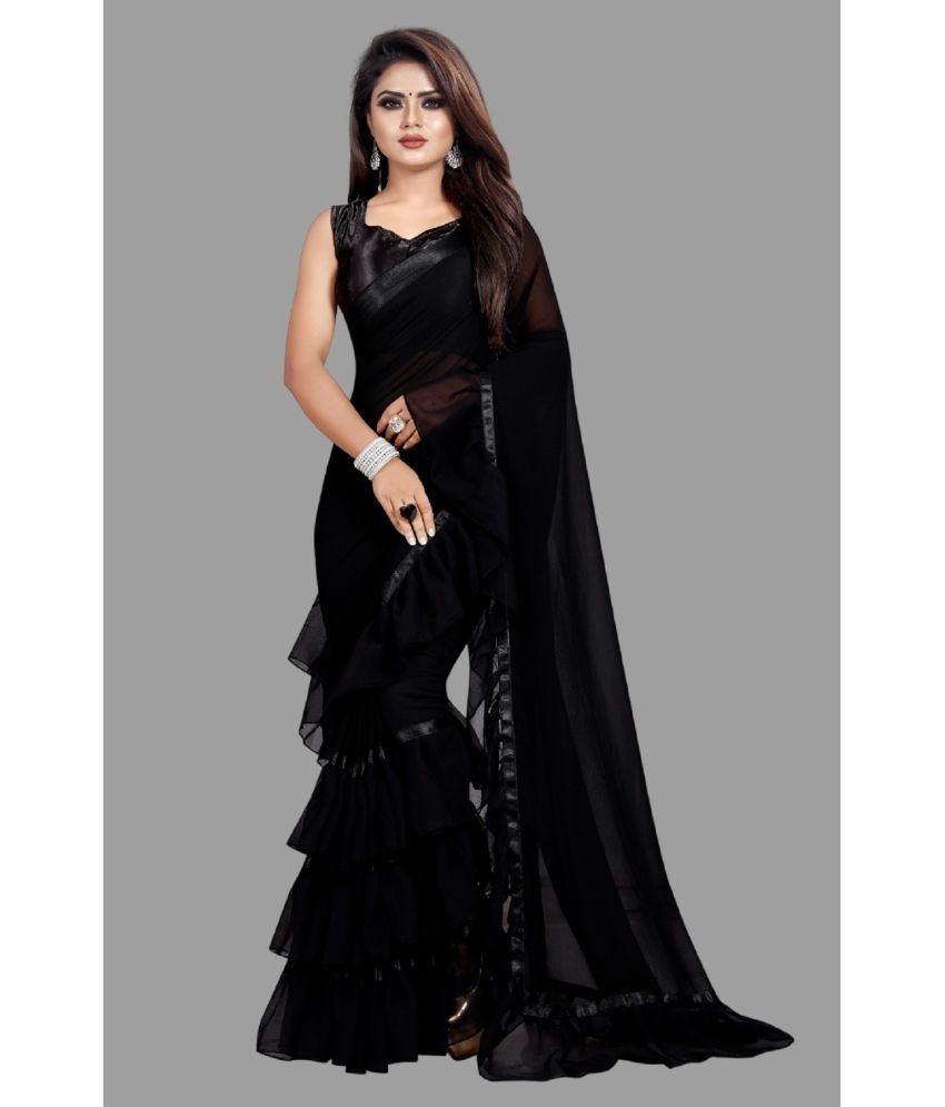    			A TO Z CART Georgette Solid Saree With Blouse Piece - Black ( Pack of 1 )