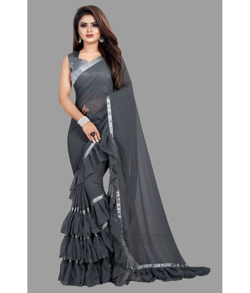     			Aika Georgette Solid Saree With Blouse Piece - Grey ( Pack of 1 )