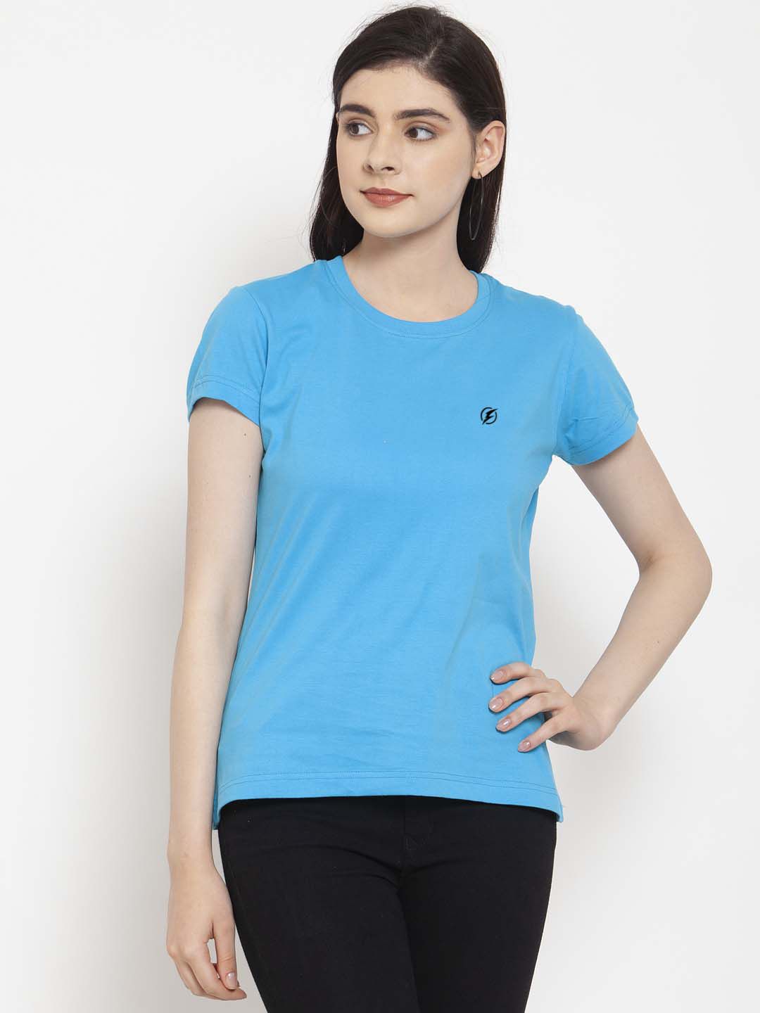     			Friskers Turquoise Cotton Slim Fit Women's T-Shirt ( Pack of 1 )