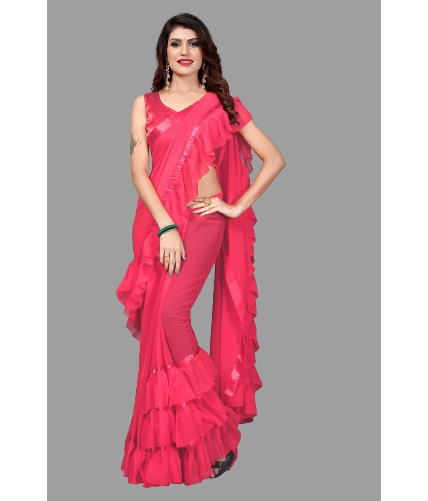     			JULEE Georgette Solid Saree With Blouse Piece - Rose Gold ( Pack of 1 )