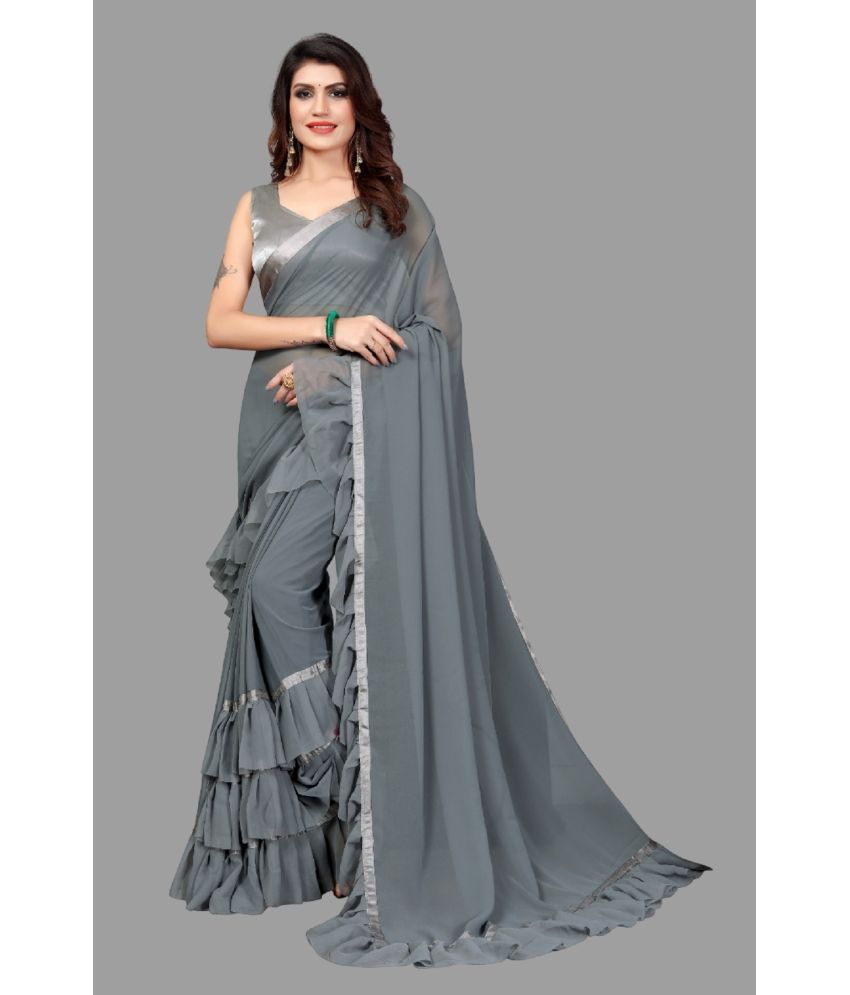     			JULEE Georgette Solid Saree With Blouse Piece - Grey ( Pack of 1 )