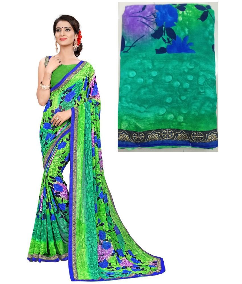     			Kanooda Prints Georgette Printed Saree With Blouse Piece - Green ( Pack of 1 )