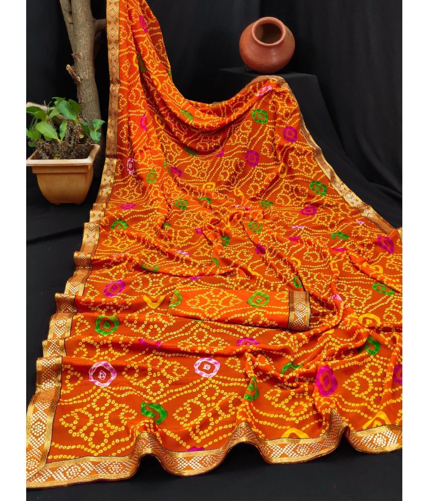     			Kanooda Prints Georgette Printed Saree With Blouse Piece - Orange ( Pack of 1 )