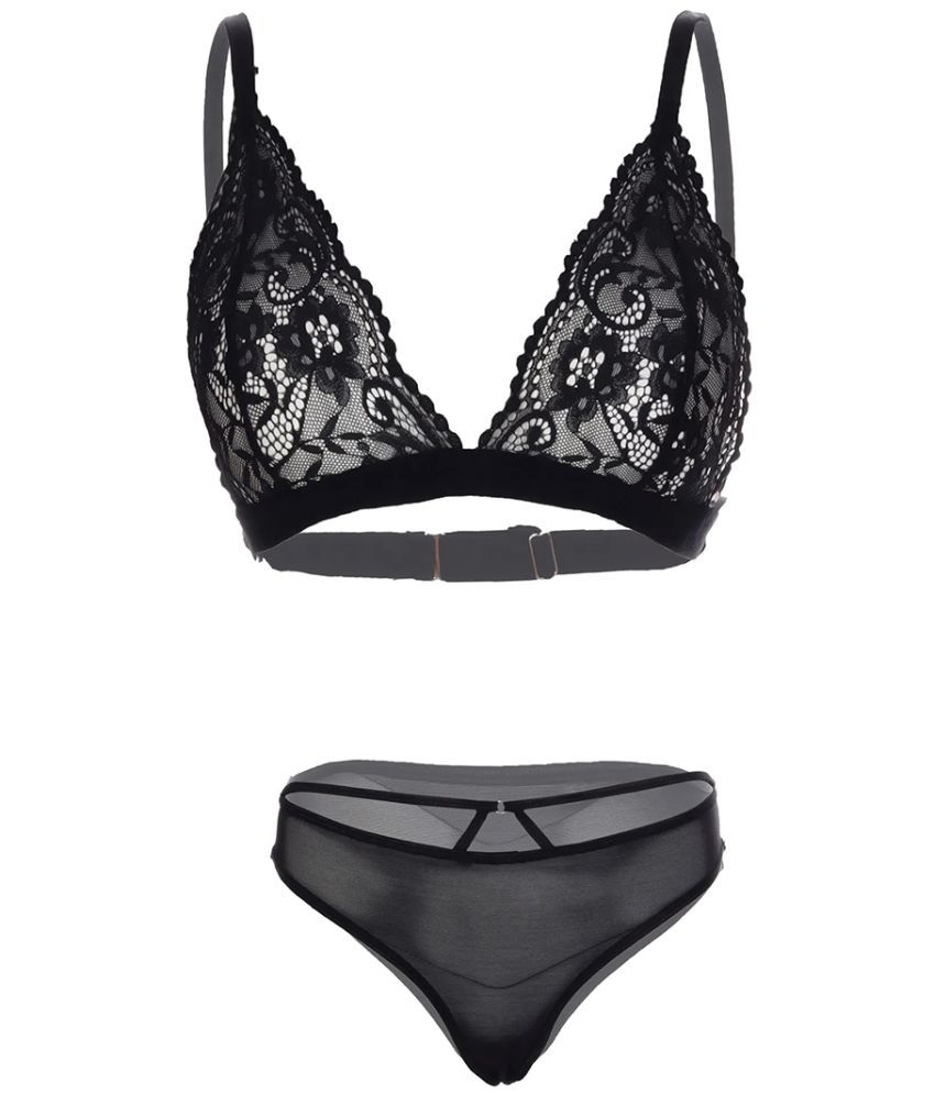     			Purble Black Lace Women's Bra & Panty Set ( Pack of 1 )