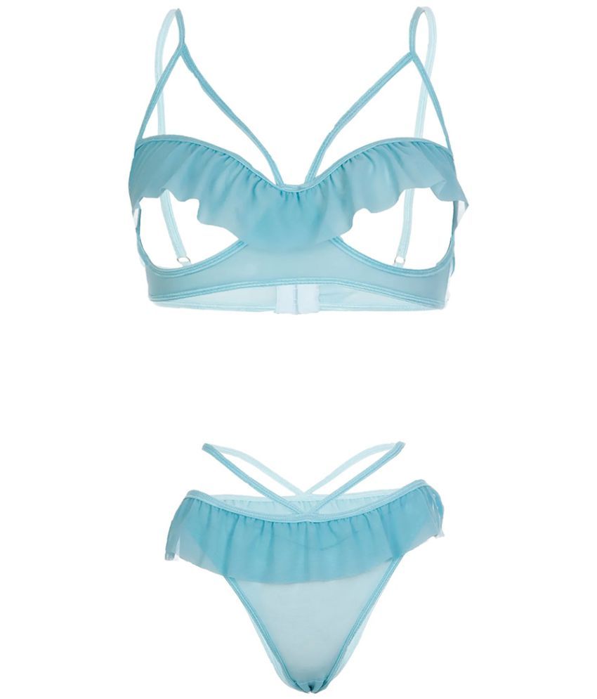     			Purble Polyester Women's Bra & Panty Set ( Blue )