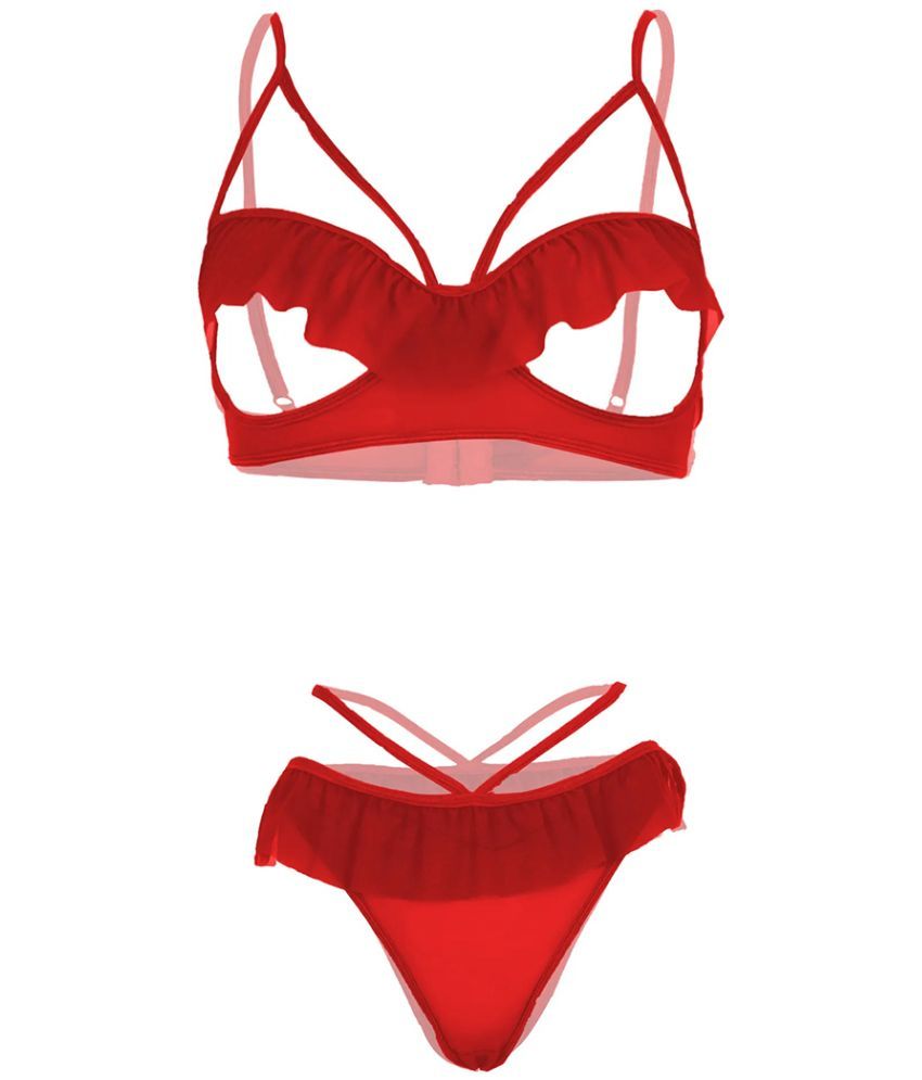     			Purble Polyester Women's Bra & Panty Set ( Red )