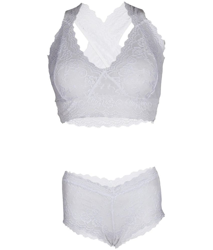     			Purble White Lace Women's Bra & Panty Set ( Pack of 1 )