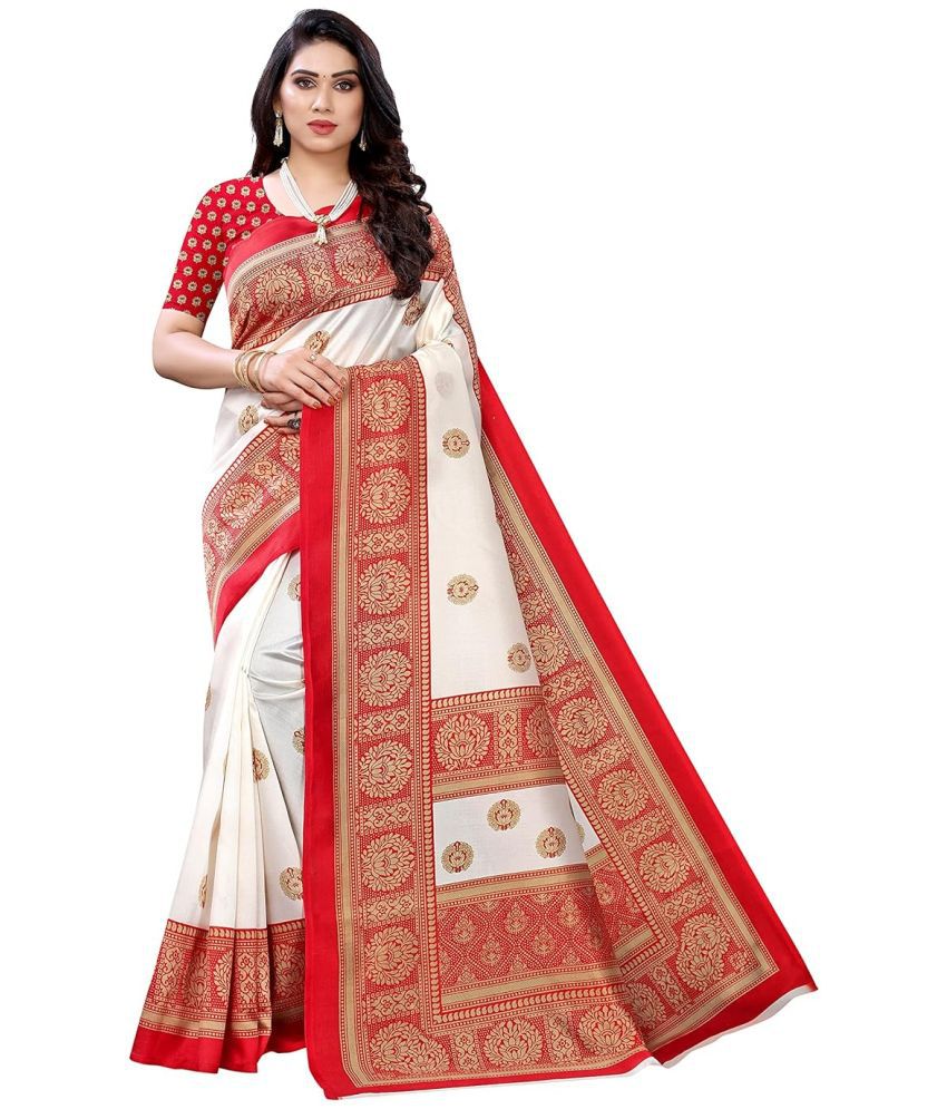     			Vkaran Cotton Silk Printed Saree With Blouse Piece - Red ( Pack of 1 )