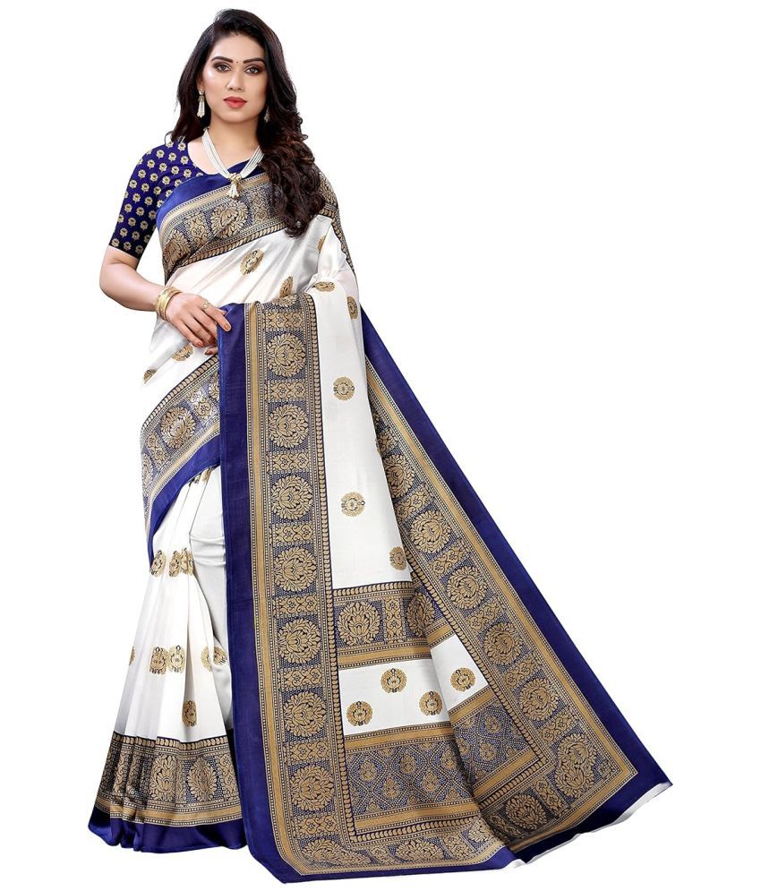     			Vkaran Cotton Silk Printed Saree With Blouse Piece - Navy Blue ( Pack of 1 )