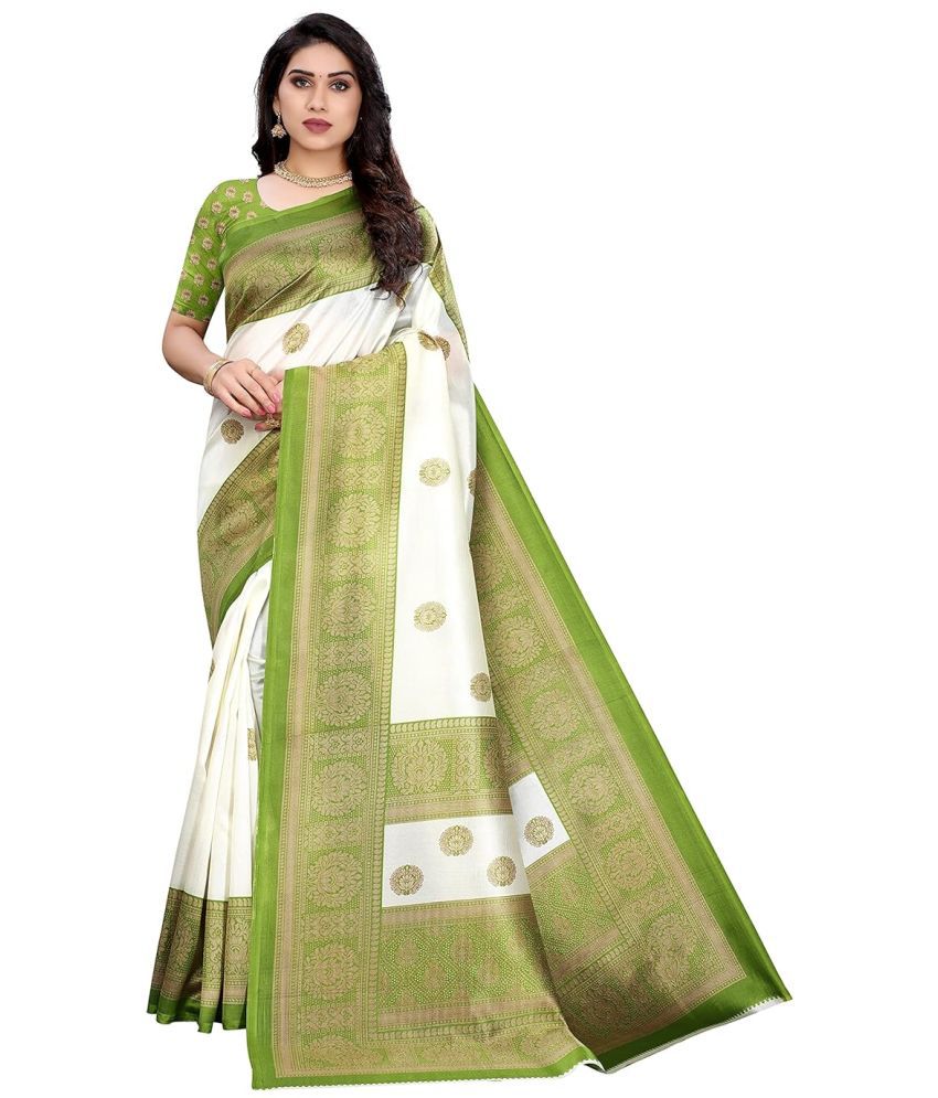     			Vkaran Cotton Silk Printed Saree With Blouse Piece - Green ( Pack of 1 )