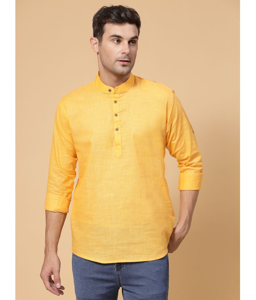     			allan peter Yellow Cotton Men's Shirt Style Kurta ( Pack of 1 )