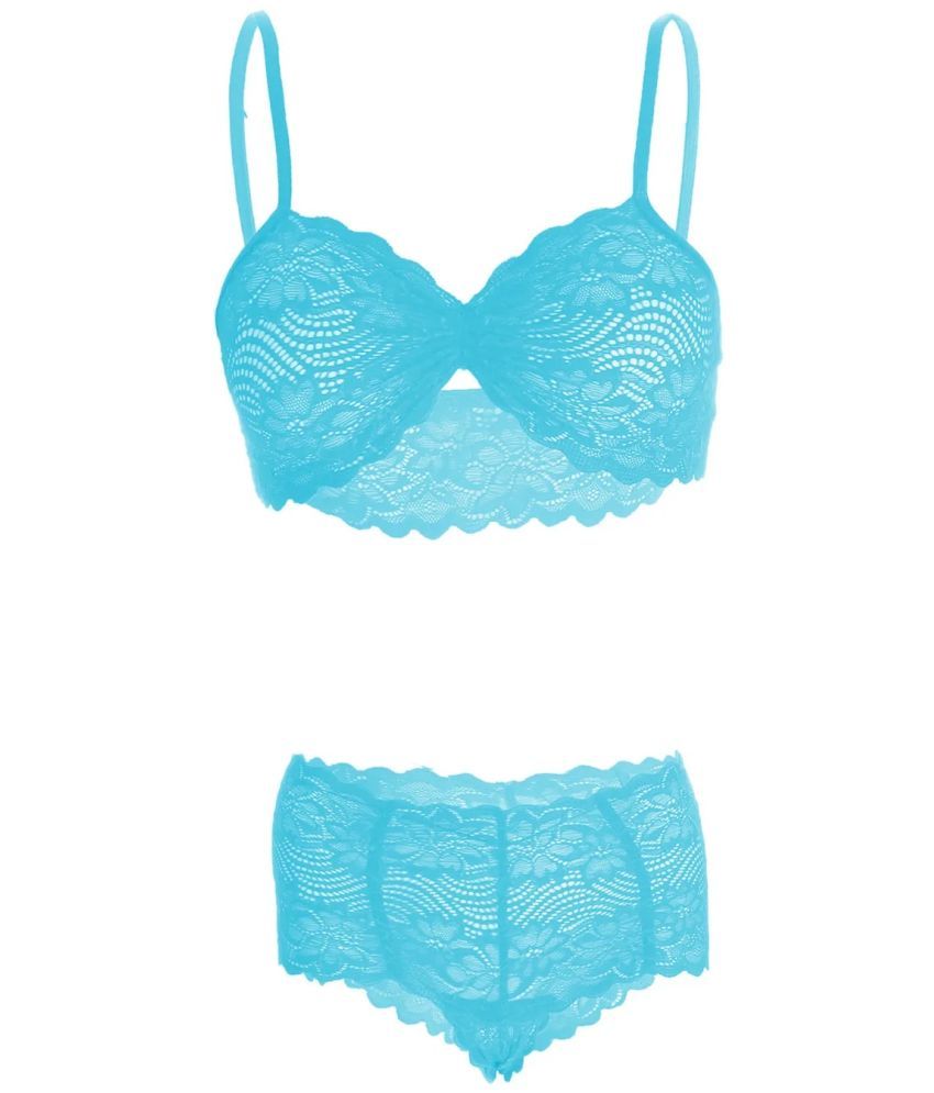     			psychovest Light Blue Lace Women's Bra & Panty Set ( Pack of 1 )