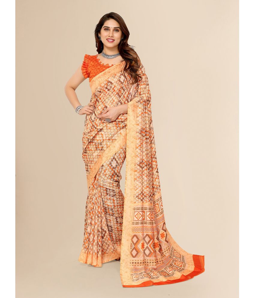     			ANAND SAREES Silk Blend Printed Saree With Blouse Piece - Orange ( Pack of 1 )
