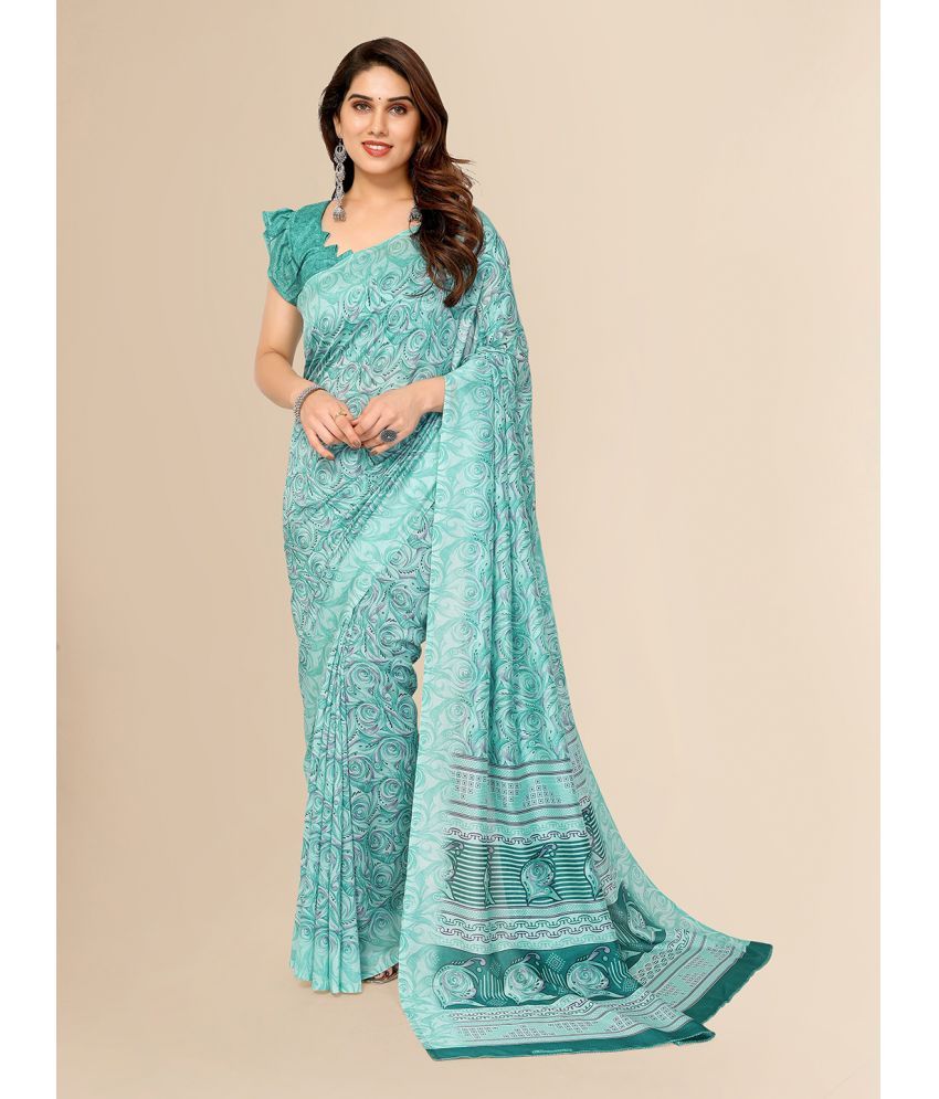     			ANAND SAREES Silk Blend Printed Saree With Blouse Piece - Blue ( Pack of 1 )