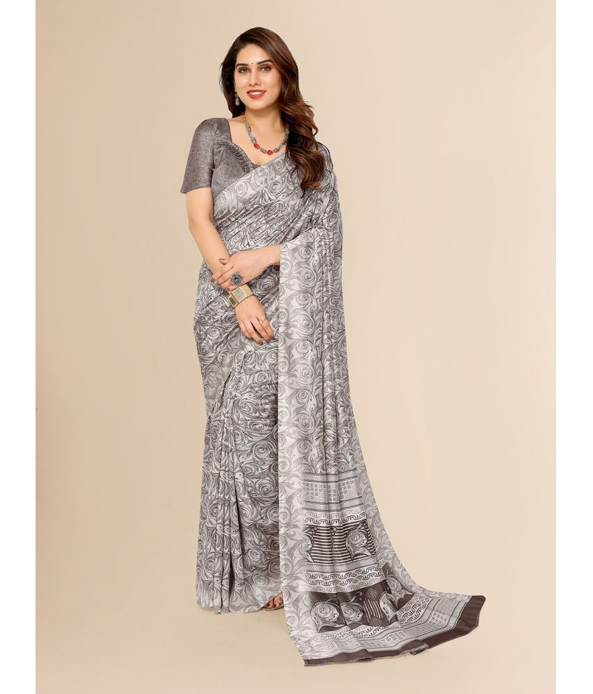     			ANAND SAREES Silk Blend Printed Saree With Blouse Piece - Grey ( Pack of 1 )