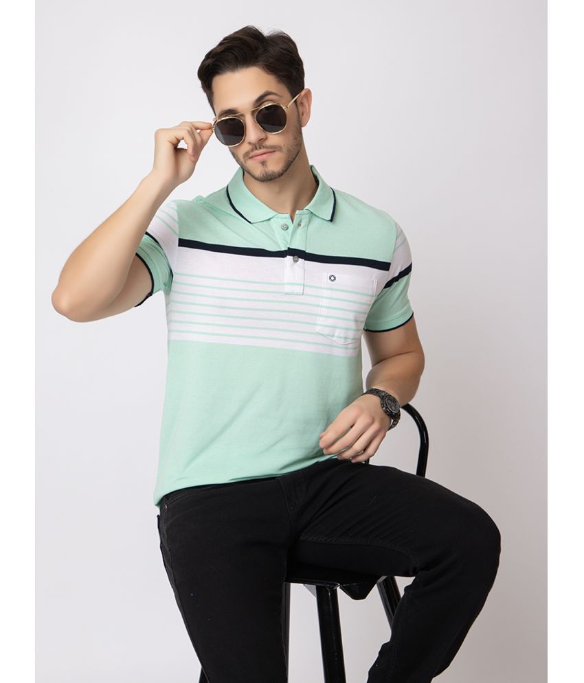     			ARIIX Cotton Blend Regular Fit Striped Half Sleeves Men's Polo T Shirt - Green ( Pack of 1 )