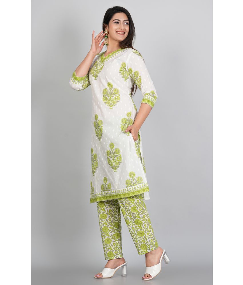     			Angvarnika Cotton Printed Straight Women's Kurti with Dupatta - Green ( Pack of 1 )